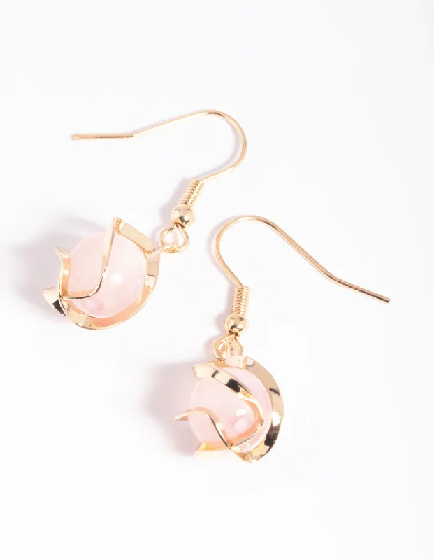 Embellished Drop Earrings-Pink Beaded Drop Earrings