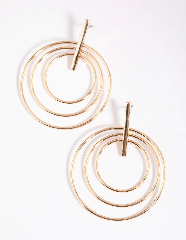 Ethnic Style Earrings-Gold Bar & Triple Circle Earrings