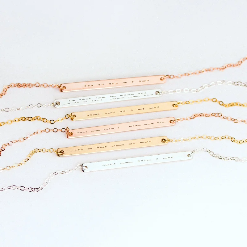 Personalized Chain Necklace-Morse code skinny bar necklace - Silver, Gold or Rose Gold Bar