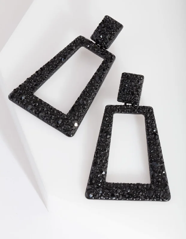 Elegant Diamond Earrings-Black Diamante Geometric Earrings