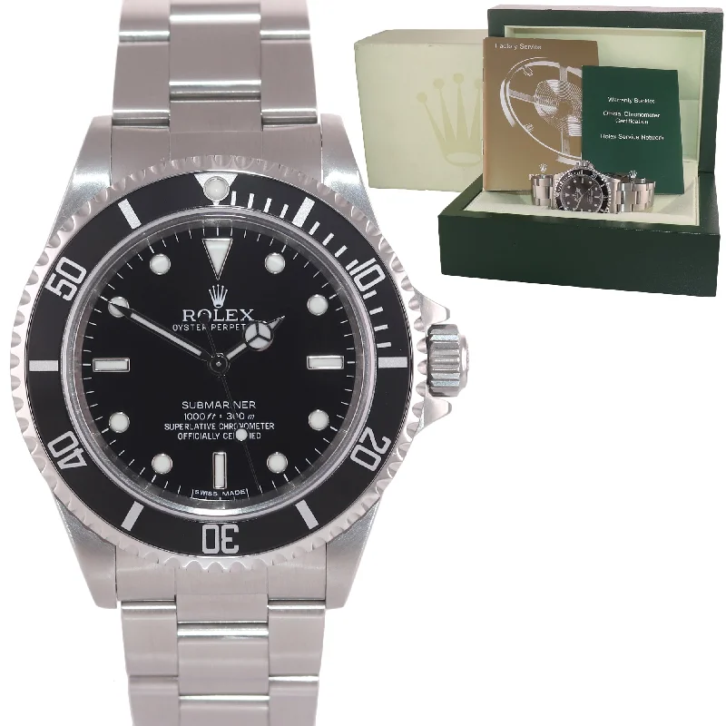 Smartwatch for Fitness Tracking-2009 Rolex Submariner No-Date 14060 Steel 40mm Watch Box Engraved Rehaut Model