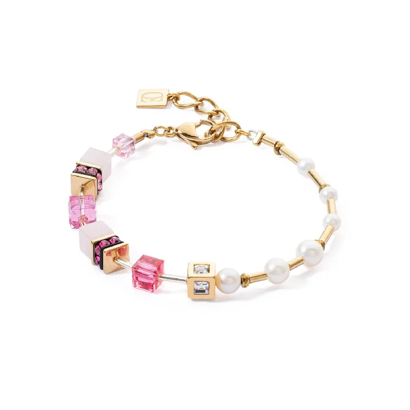 Adjustable Charm Bracelet-Coeur De Lion GeoCUBE® Gold Pink and Pearl Bracelet