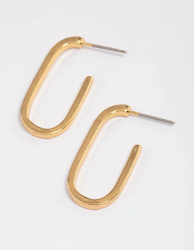 Bold Drop Earrings-Gold Plated Cubic Zirconia Long Oval Hoop Earrings