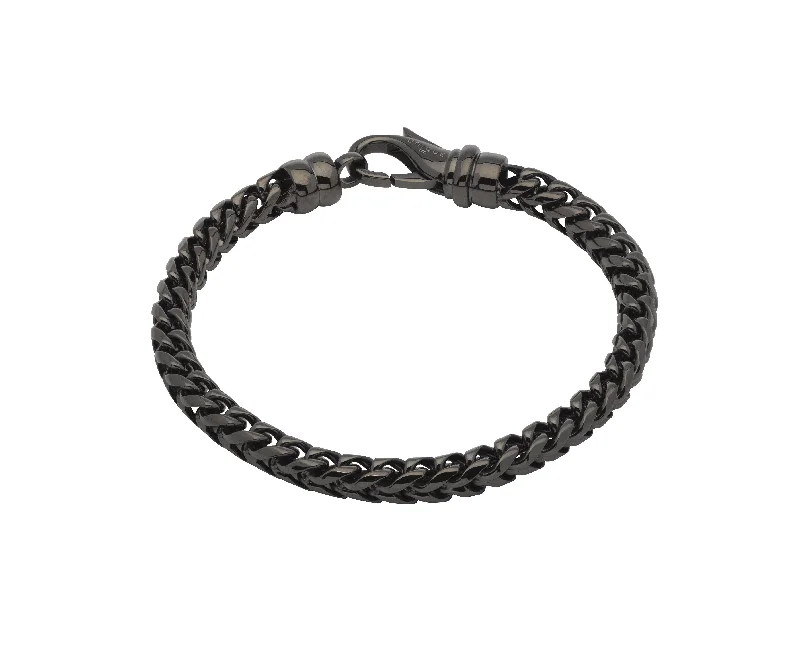 Gold Charm Bracelet-Unique & Co Gunmetal Stainless Steel Spiga Bracelet