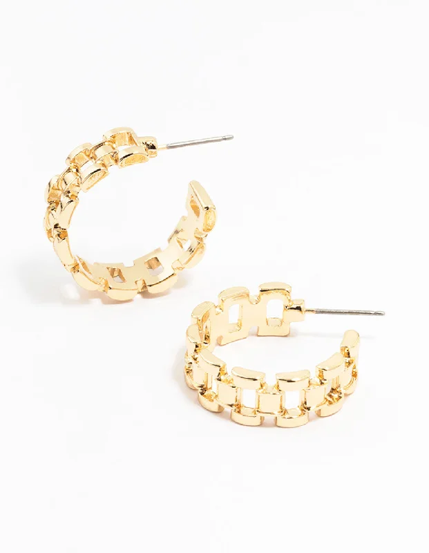 Rhinestone Stud Earrings-Gold Watch Strap Hoop Earrings