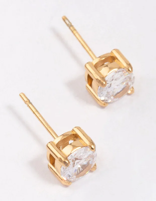 Trendy Ear Hoops-Gold Plated Surgical Steel Round High Claw Stud Earrings