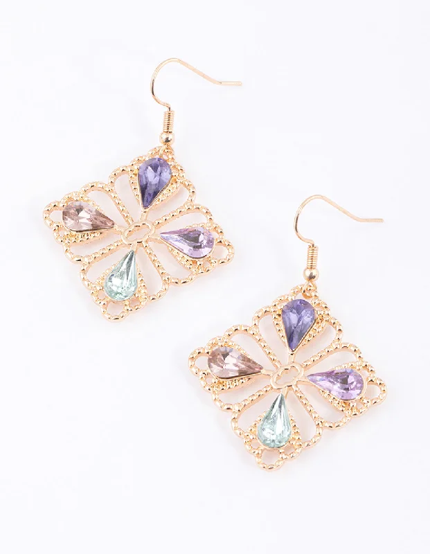 Luxury Chandelier Earrings-Pastel Teardrop Ornate Drop Earrings