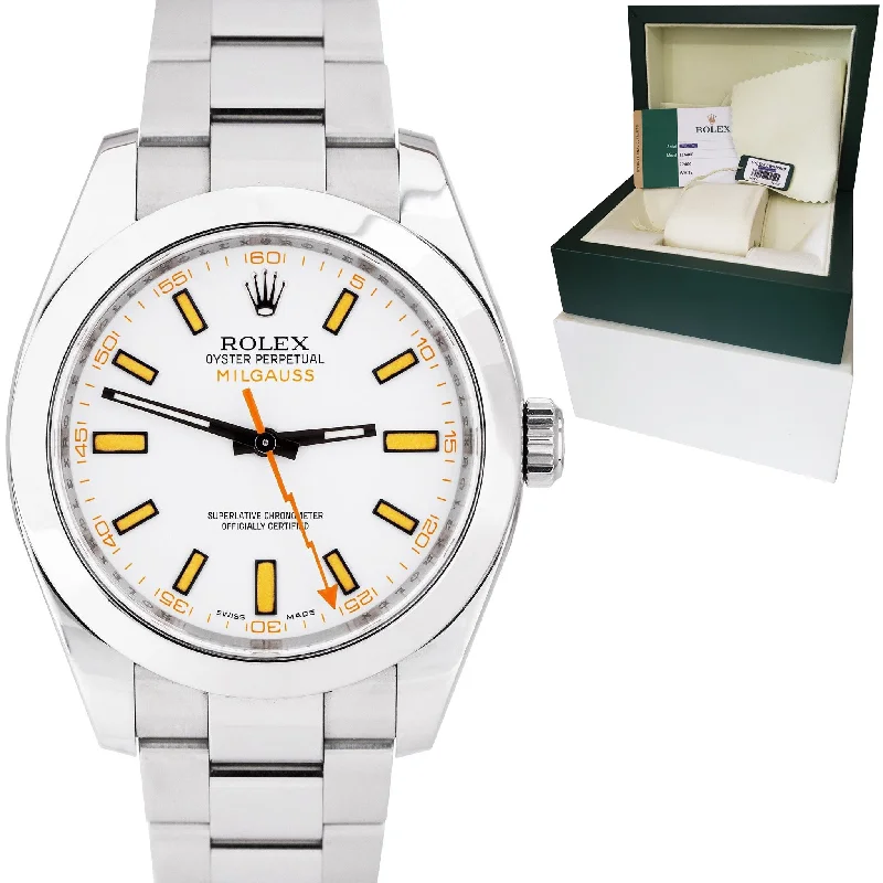 Elegant Women's Leather Watch-MINT Rolex Milgauss White Anti-Magnetic Stainless Steel Oyster 40mm Watch 116400