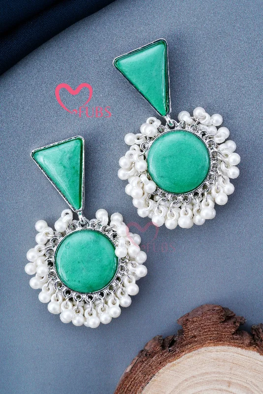 Elegant Stud Earrings-Green Triangle Glaciers Beaded Earrings