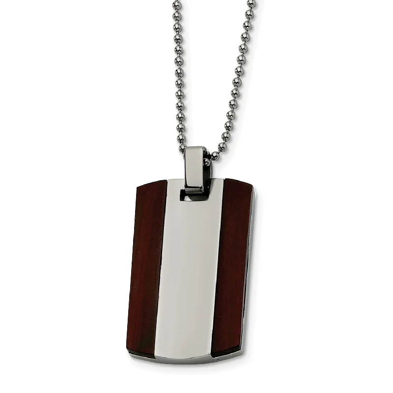 Elegant Gemstone Necklace-Engravable Stainless Steel Wood Dog Tag Pendant Necklace