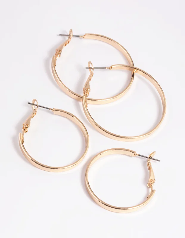 Gold-Plated Hoop Earrings-Gold Wide Hoop Earring Set