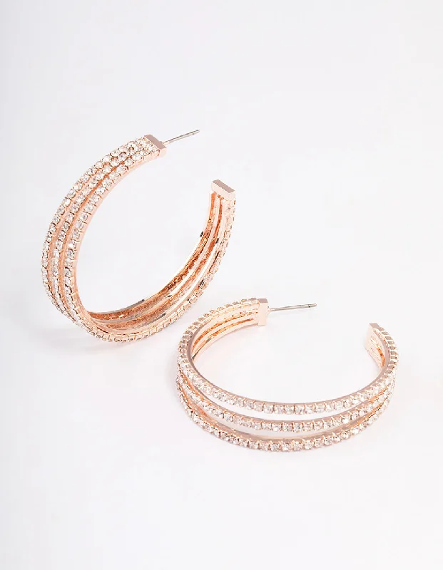 Funky Statement Earrings-Rose Gold Triple Illusion Statement Hoop Earrings