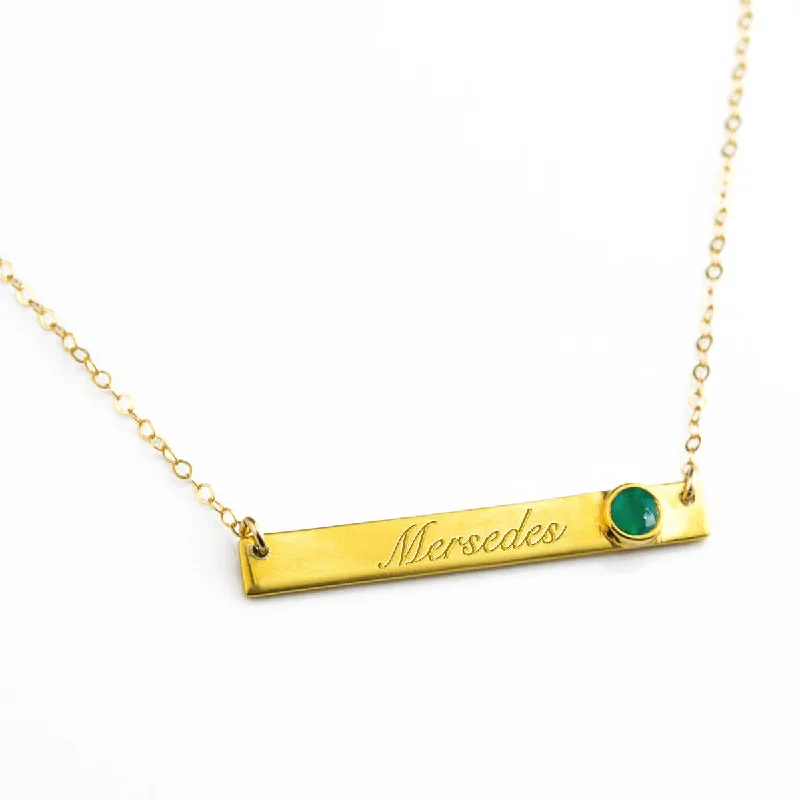 Adjustable Necklace-May Custom Bar Necklace with Bezel Birthstone