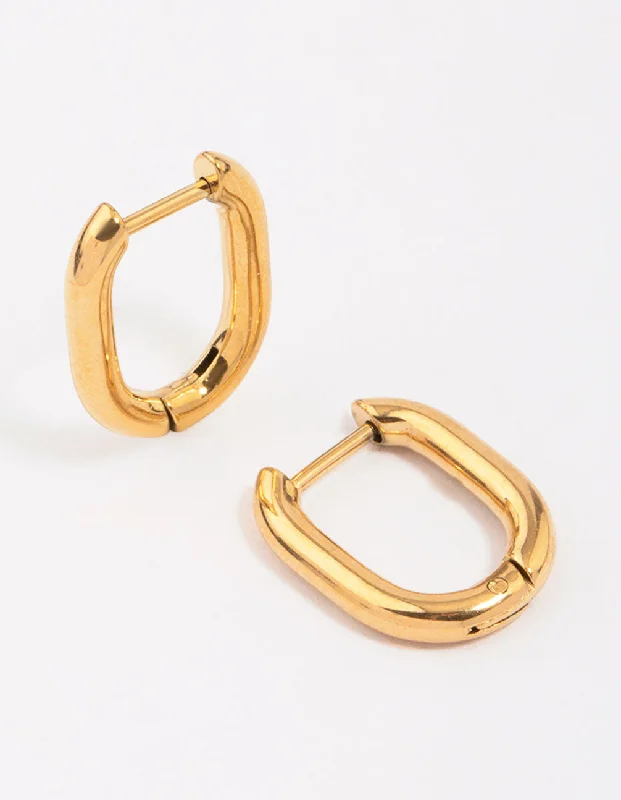 Double Hoop Earrings-Gold Plated Surgical Steel Rectangular Hoop Earrings