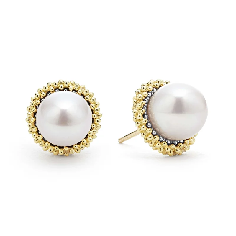 Adjustable Drop Earrings-Luna 18K Gold Caviar Pearl Stud Earrings