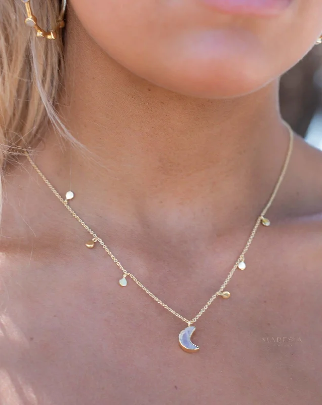 Long Heart Pendant Necklace-Labradorite, Moonstone or Rose Quartz Necklace ~ Gold Plated 18k ~ MN129