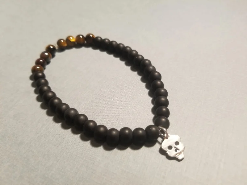 Simple Charm Bangle-Skull Onyx Tigers Eye Bracelet