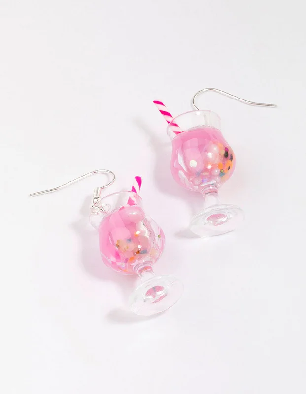 Metal Hoop Earrings-Pink Cocktail Drop Earrings