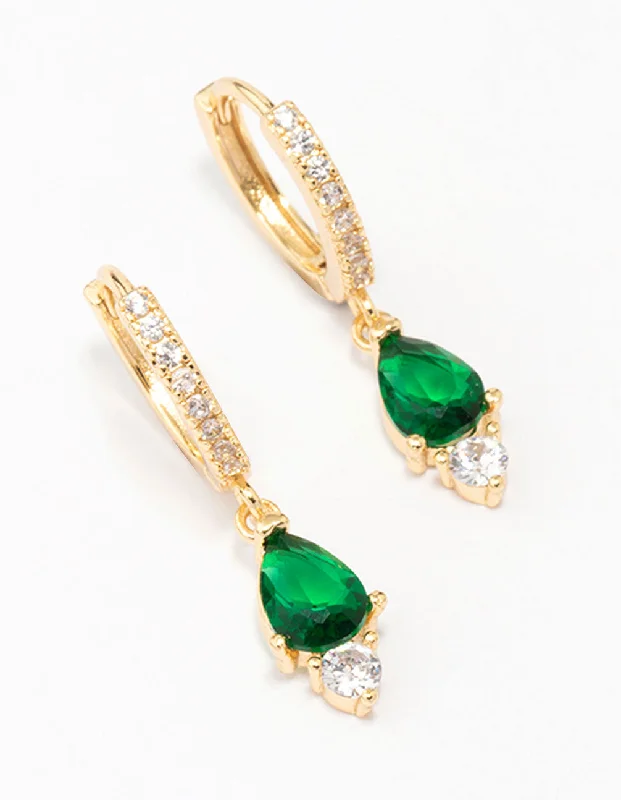 Sassy Ear Climbers-Gold Plated Pave Pear Round Drop Earrings