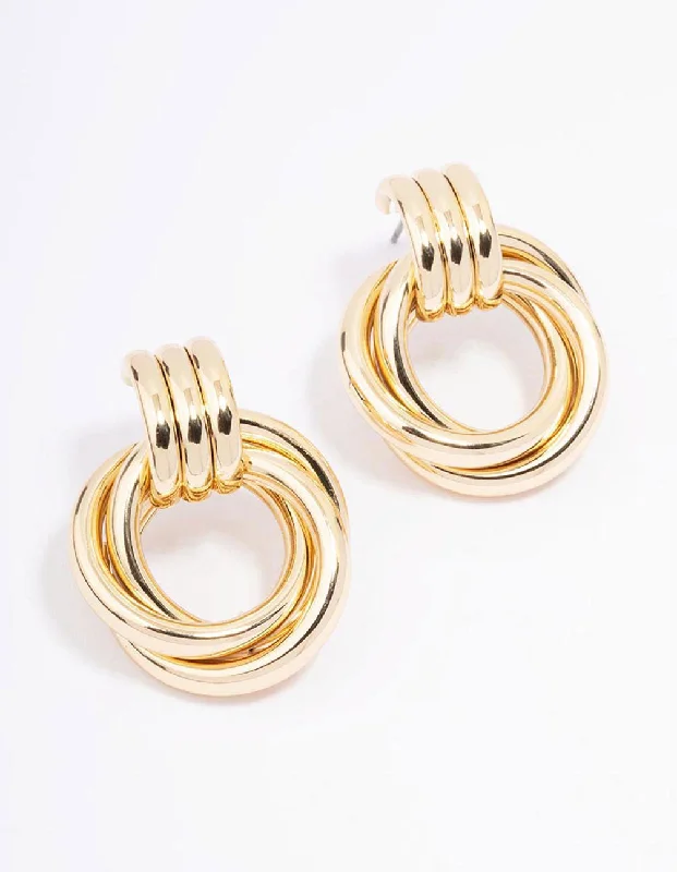 Large Silver Earrings-Gold Plated Circular Drop Stud Earrings