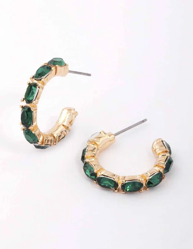 Star Shaped Earrings-Green Encased Oval Diamante Hoop Earrings