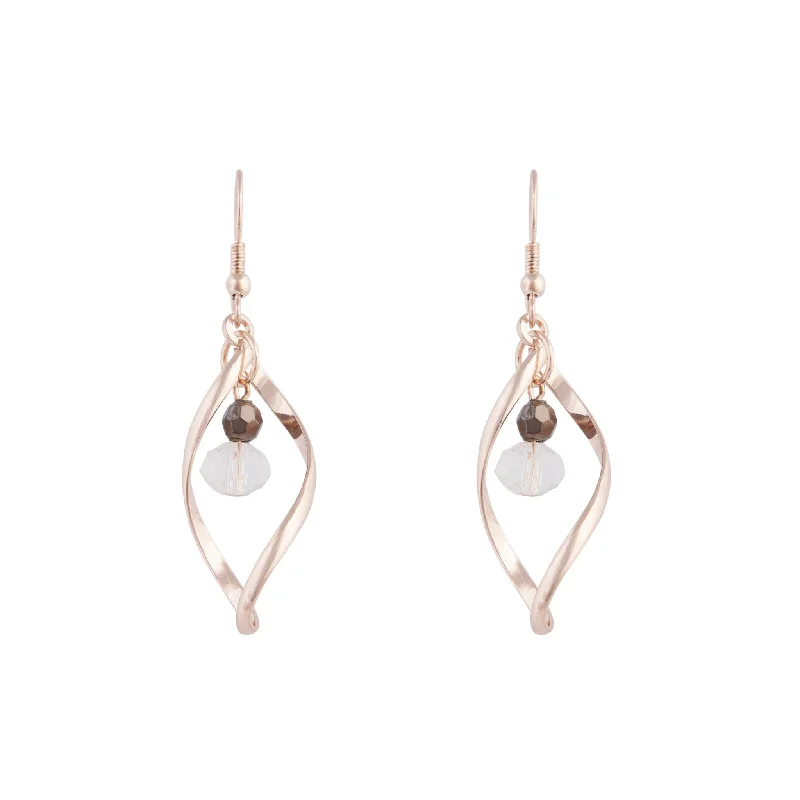 Geometric Shape Earrings-Rose Gold Twist Bead Drop Earrings