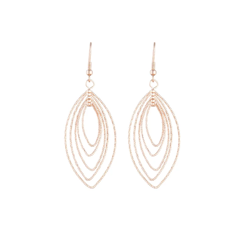 Shiny Drop Earrings-Rose Gold Textured Marquise Drop Earrings