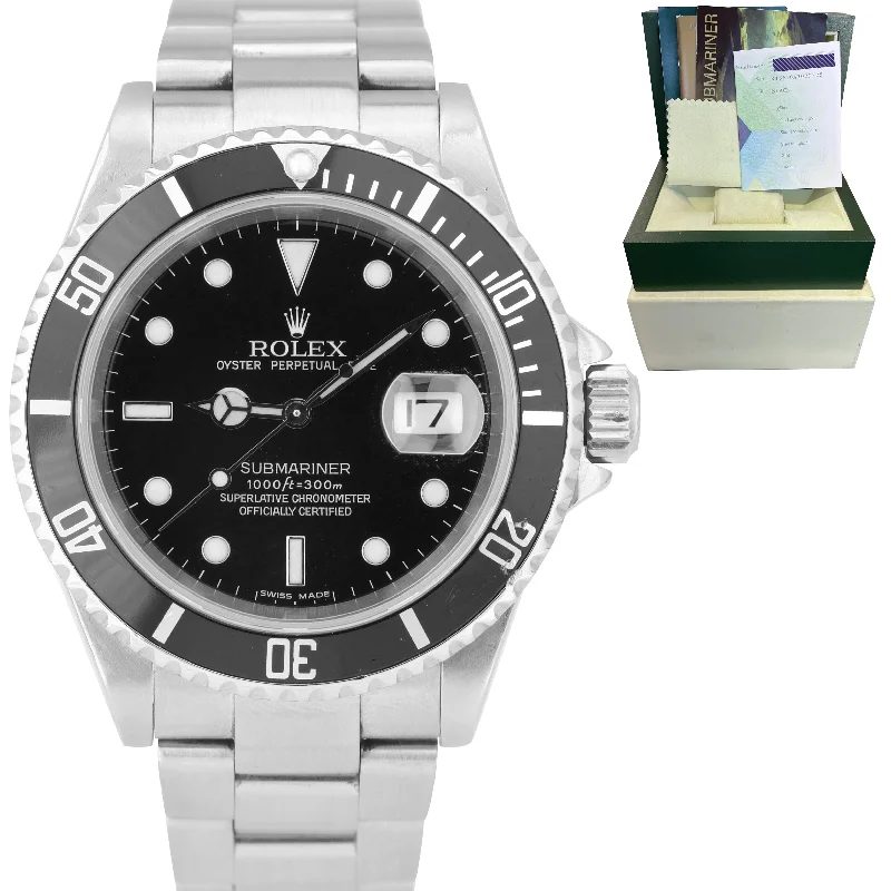 Sports Watch with Compass for Men-2007 Rolex Submariner Date 16610 T NO-HOLES Pre-Ceramic Stainless Steel Watch