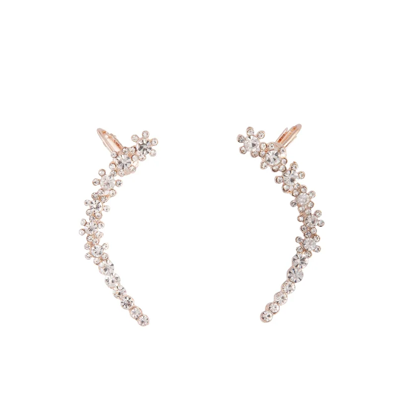 Dainty Pearl Earrings-Rose Gold Flower Double Ear Cuff