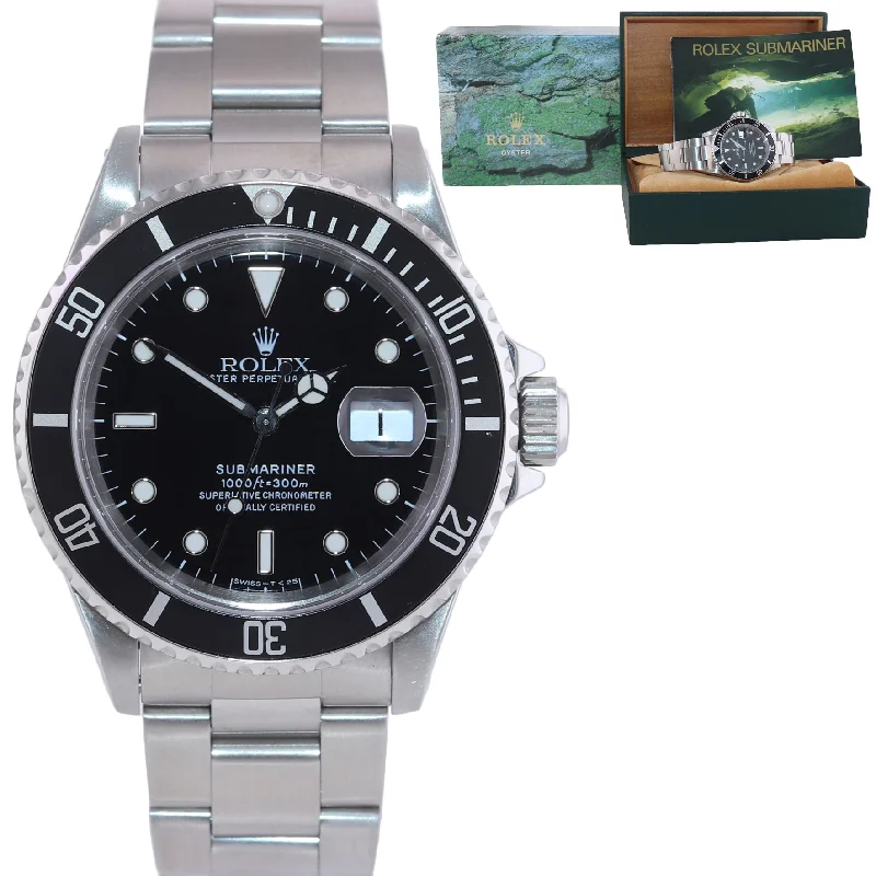 Personalized Men's Watch-1995 Rolex Submariner Date 16610 Steel Black Watch Box