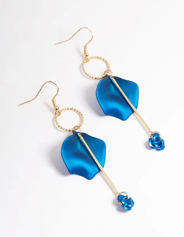 Unique Gemstone Earrings-Blue Circle Petal Drop Earrings