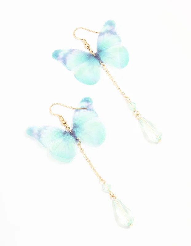 Embellished Earrings-Blue Tie Dye Butterfly Drop Earrings