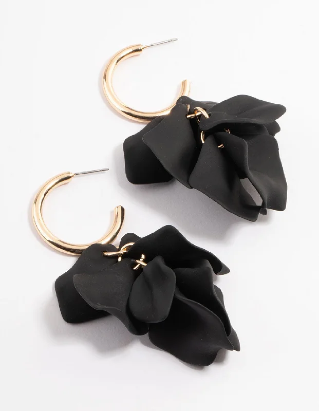 Custom Earrings for Gift-Black Coated Petal Huggie Drop Earrings