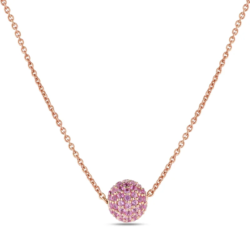 Customizable Pendant Necklace-Pink Sapphire Studded Ball Necklace