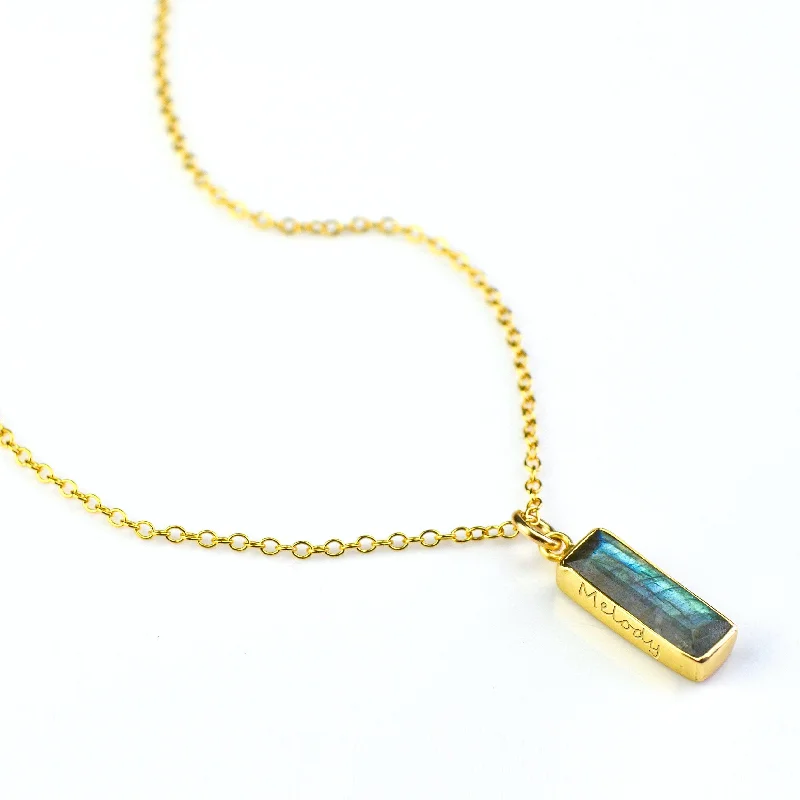 Classic Crystal Necklace-Labradorite Vertical Bar Necklace : Adira Series