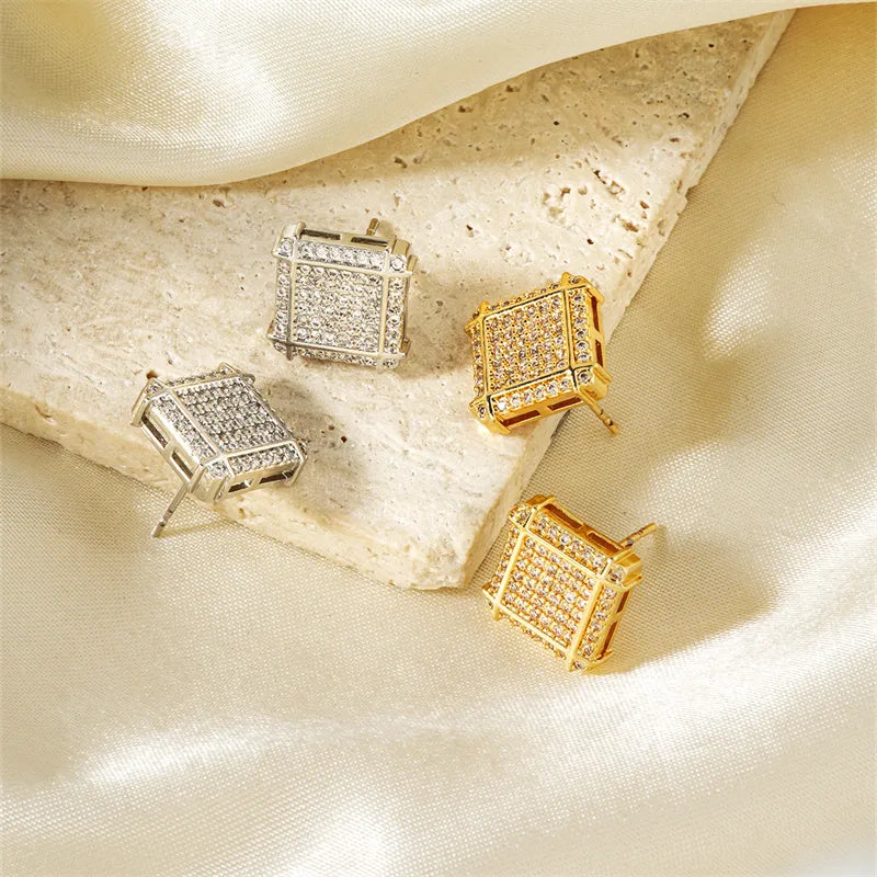 1 Pair French Style Simple Style Shiny Square Inlay Copper Zircon K Gold Plated Rhodium Plated Ear Studs