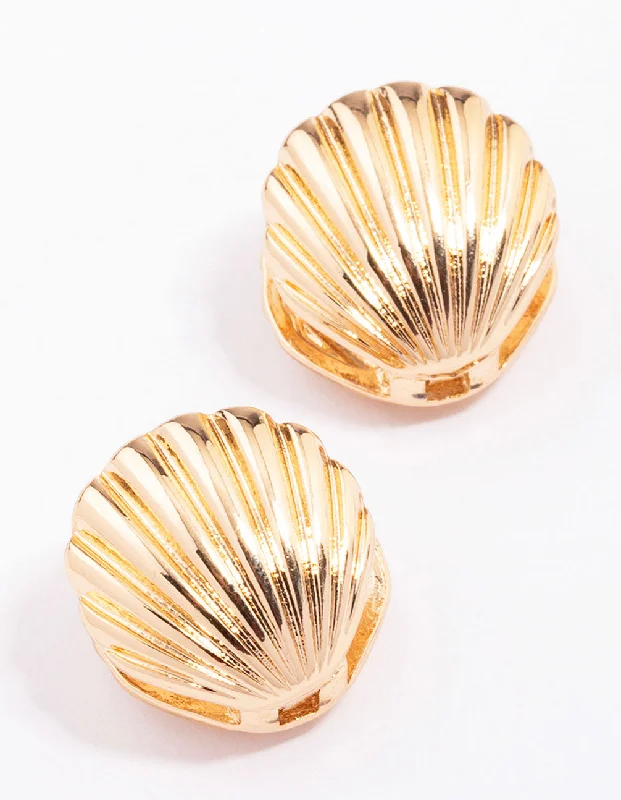 Artistic Earrings-Gold Small Shell Stud Earrings