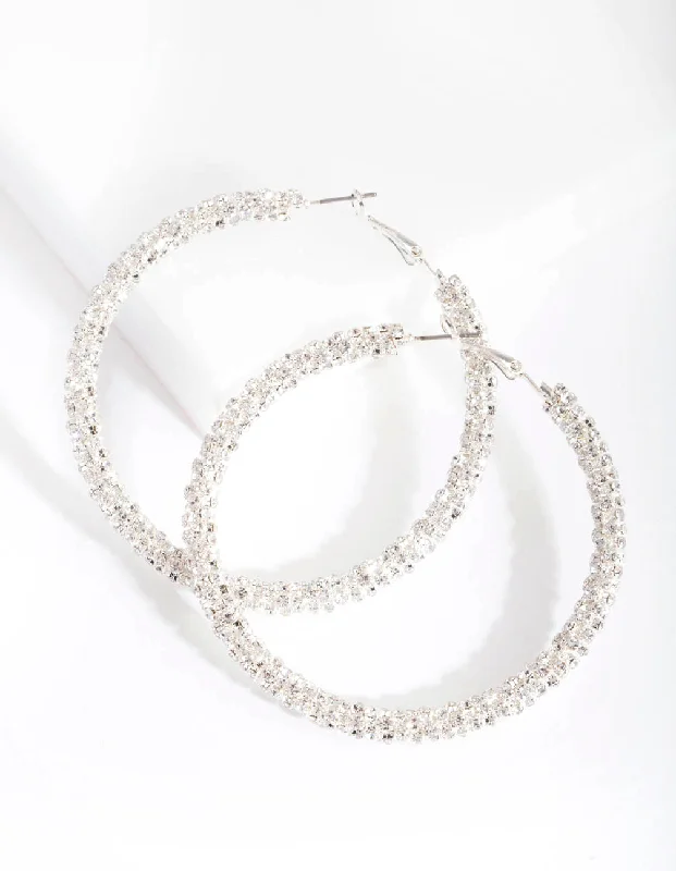 Clear Crystal Earrings-Diamante Hoop Earrings