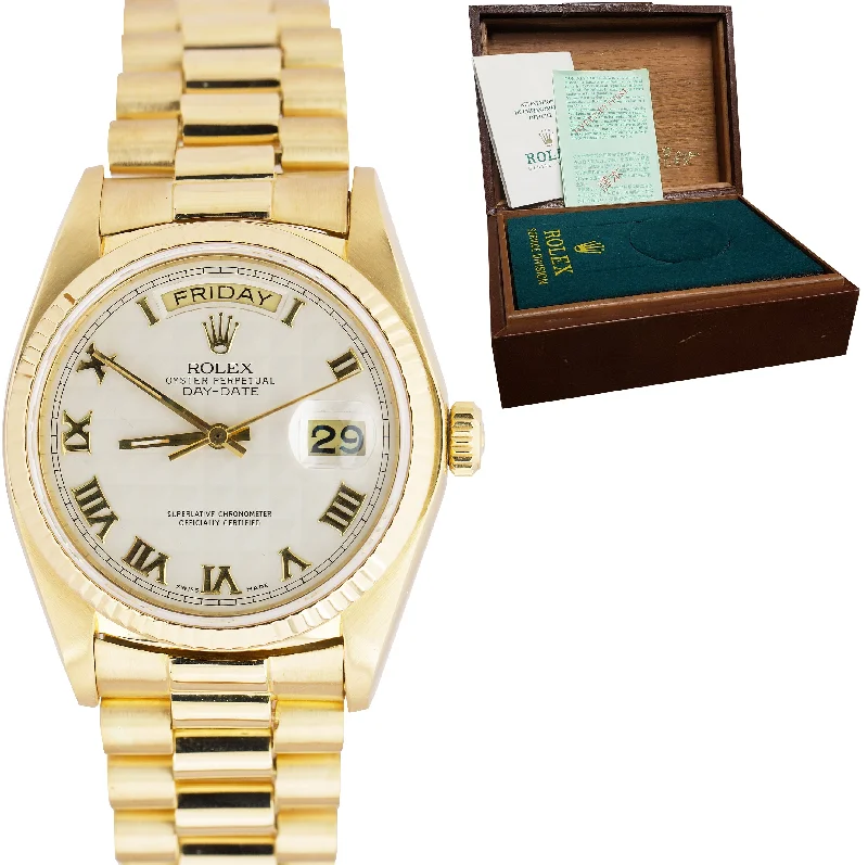 Men's Fitness Watch with GPS-Rolex Day-Date President Ivory Roman Pyramid 36mm 18K Yellow Gold Watch 18038