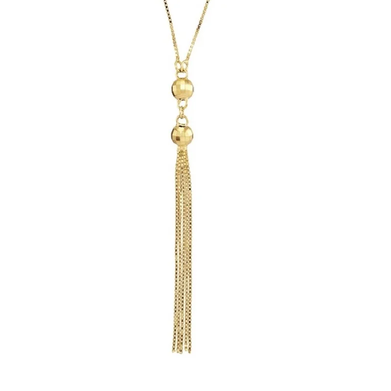 Vintage Gemstone Necklace-14KT Yellow Gold 17-inch Tassel Necklace