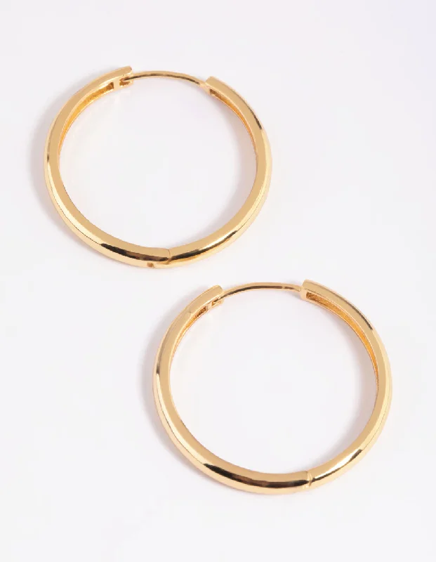 Pearl Hoop Earrings-Gold Plated Thin Huggie Hoop Earrings