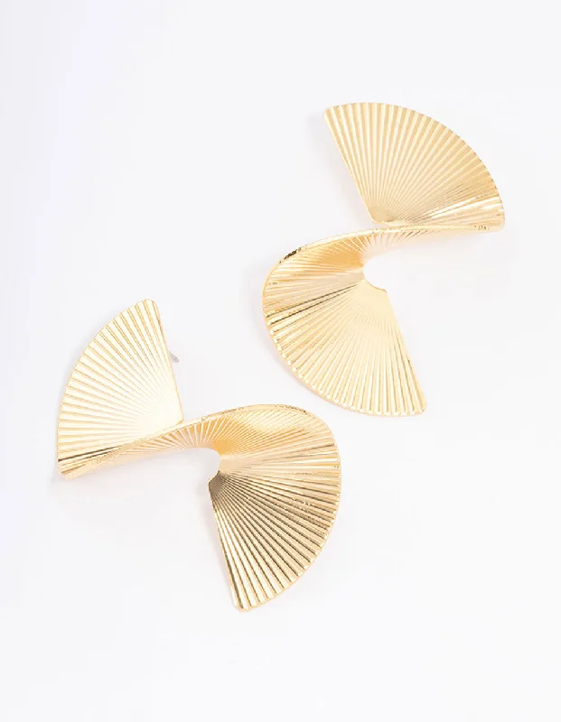 Stylish Stud Earrings-Gold Plated Twisted Fan Statement Stud Earrings