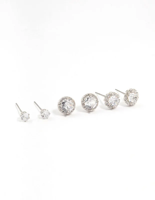 Big Statement Earrings-Multiple Cubic Zirconia Ant Stud Earrings Pack