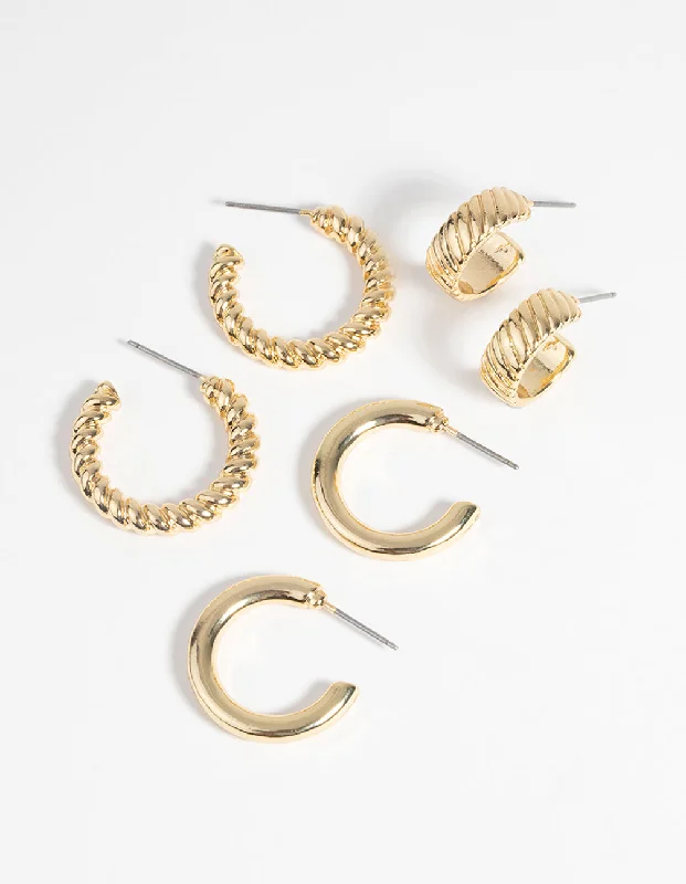 Customizable Earrings-Gold Plated Twisted Hoop Earring Pack