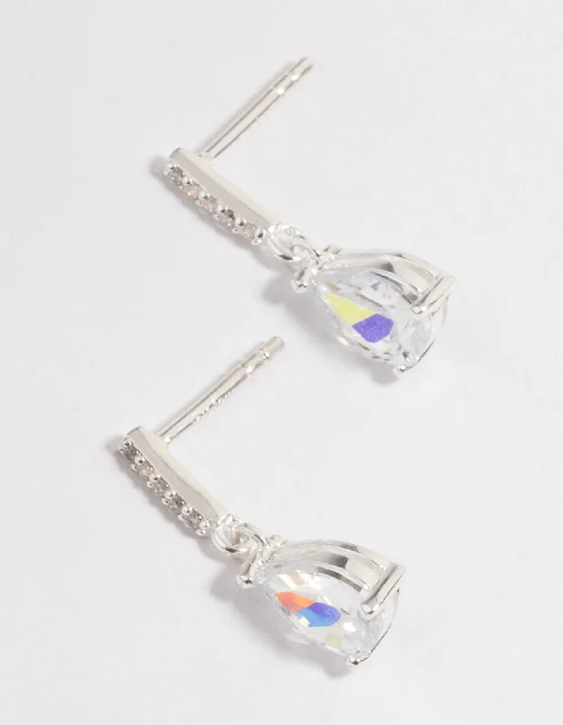 Funky Statement Earrings-Sterling Silver Teardrop Cubic Zirconia Earrings