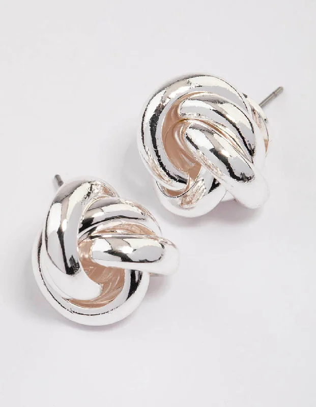 Sparkling Diamond Earrings-Silver Plated Classic Knotted Stud Earrings