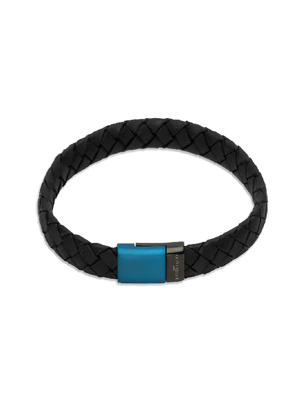 Classic Silver Bangle-Unique & Co Black Leather Bracelet - Various Colours