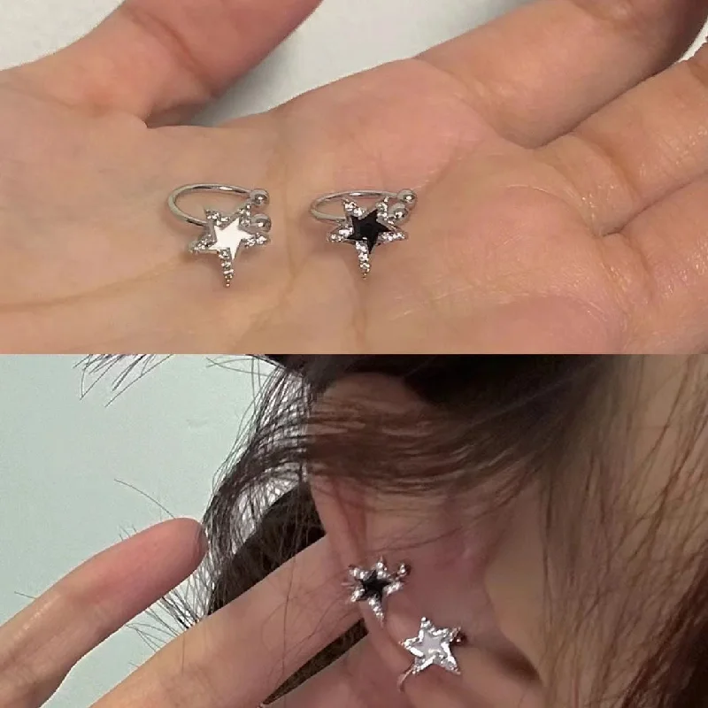 Black and White Star Ear Clip [1 Pair]]