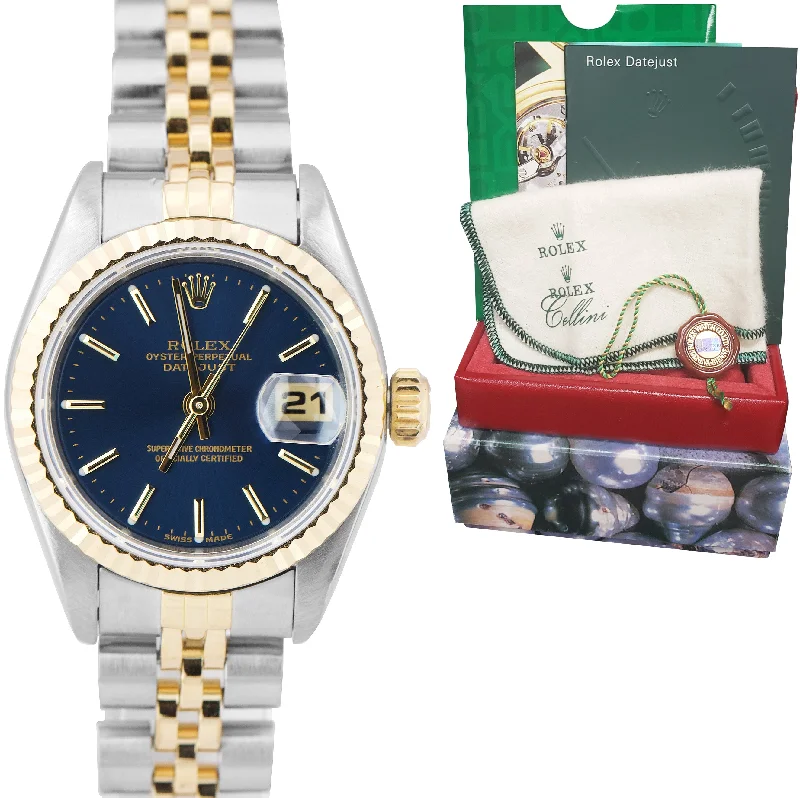 Ceramic Watch for Women-MINT Ladies Rolex DateJust 26mm Jubilee Blue Dial Two-Tone Gold Watch 69173 BOX