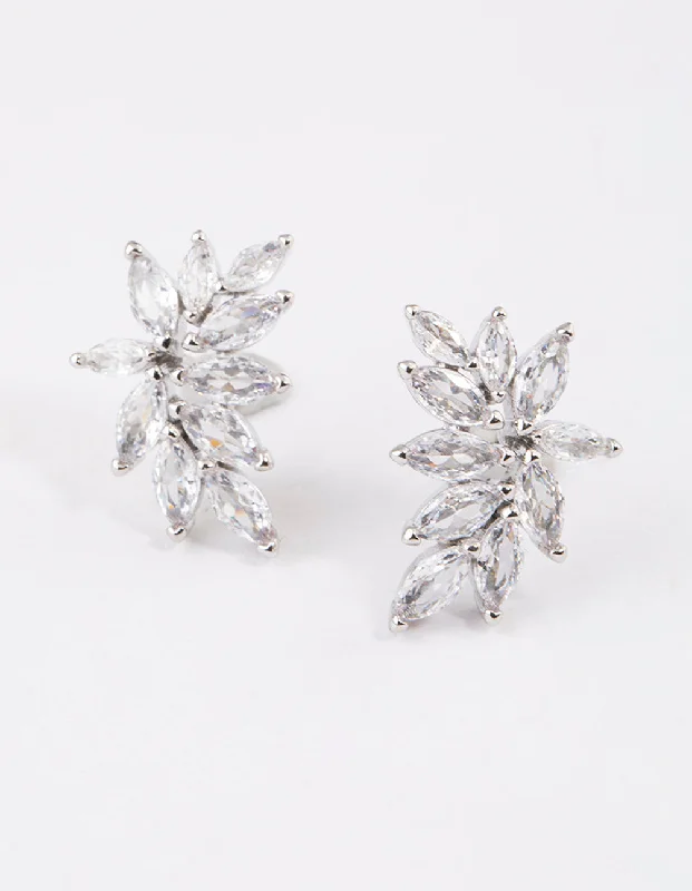 Adjustable Earrings-Silver Cubic Zirconia Navette Mini Stud Earrings